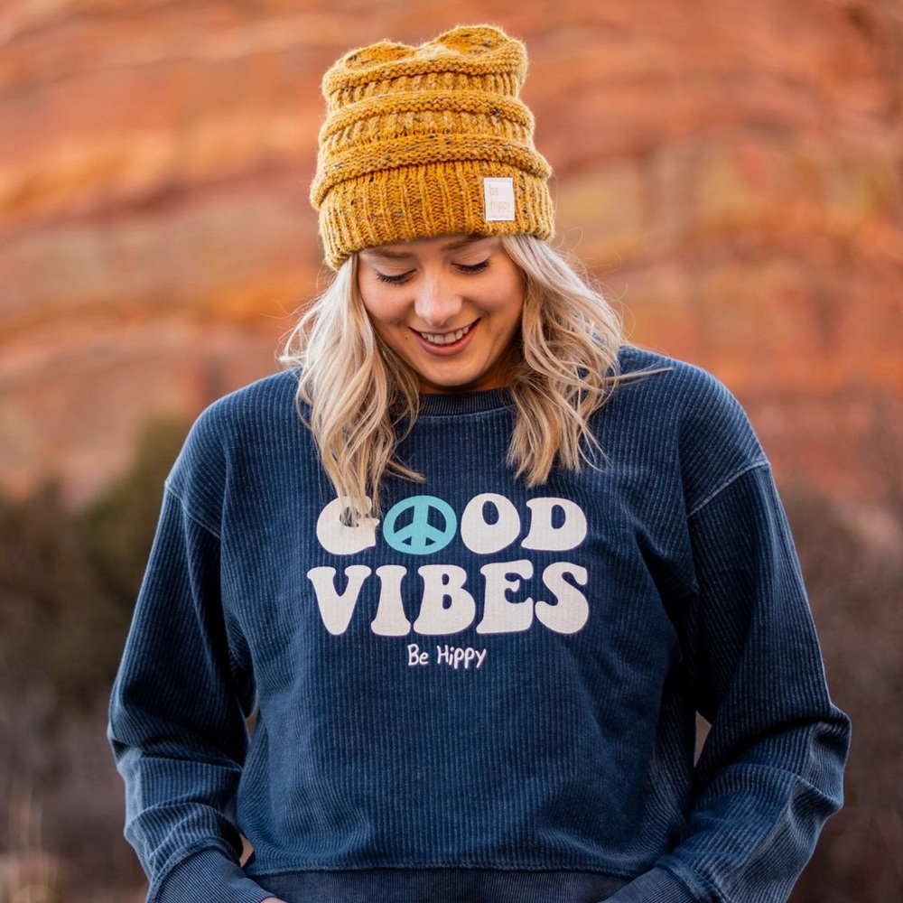 Be Hippy “Good Vibes” Cropped Sweatshirt - Picture 4 of 5